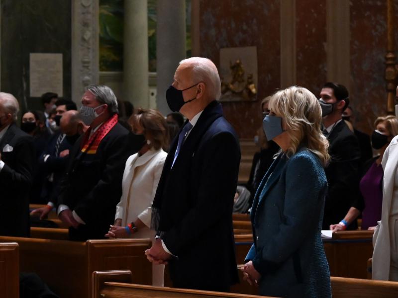 Joe and Jill Biden attend Mass at the Cathedral of St. Matthew the Apostle in Washington, D.C., on Wednesday morning before his inauguration. Joe and Jill Biden attend Mass at the Cathedral of St. Matthew the Apostle in Washington, D.C., on Wednesday morning before his inauguration.