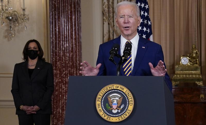 President Biden speaks at the State Department on Feb. 4 as Vice President Kamala Harris looks on. "We've elevated the status of cyber issues within our government," said Biden, whose administration is investigating a major cyber breach blamed on Russia. President Biden speaks at the State Department on Feb. 4 as Vice President Kamala Harris looks on. "We've elevated the status of cyber issues within our government," said Biden, whose administration is investigating a major cyber breach blamed on Russia.
