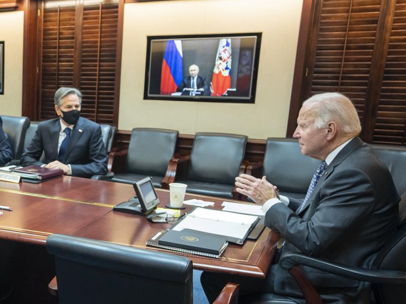 President Biden meets virtually with Russian President Vladimir Putin on Tuesday. President Biden meets virtually with Russian President Vladimir Putin on Tuesday.