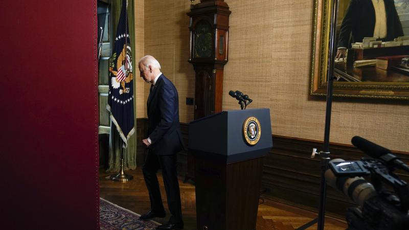 President Biden departs after speaking from the White House Treaty Room on April 14 to announce the withdrawal of U.S. troops from Afghanistan. President Biden departs after speaking from the White House Treaty Room on April 14 to announce the withdrawal of U.S. troops from Afghanistan.