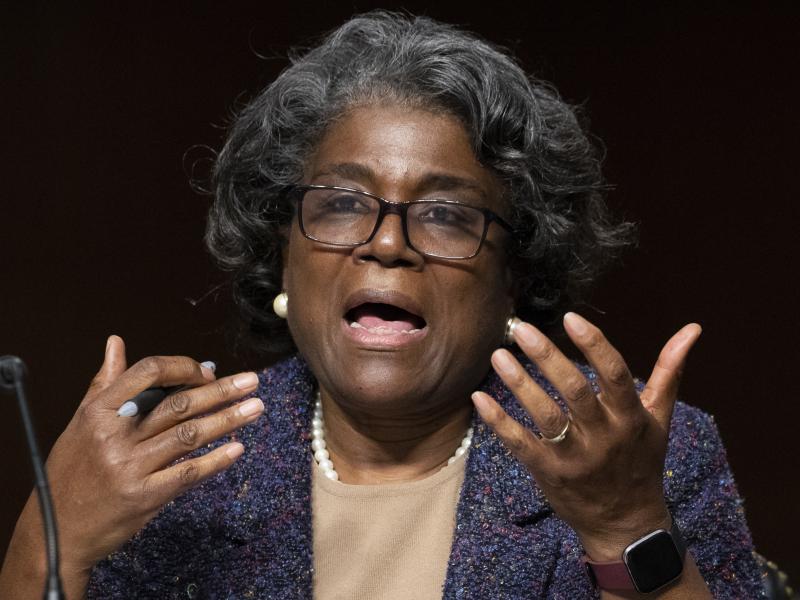 Linda Thomas-Greenfield appears before the Senate Foreign Relations Committee confirmation hearing on her nomination to be the United States ambassador to the United Nations, Wednesday. Linda Thomas-Greenfield appears before the Senate Foreign Relations Committee confirmation hearing on her nomination to be the United States ambassador to the United Nations, Wednesday.