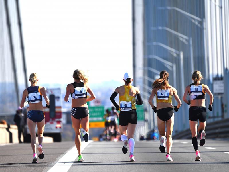 A group of runners compete in the New York City Marathon in 2019. It's one of many big city races to return this year after they were cancelled over pandemic health restrictions in 2020. A group of runners compete in the New York City Marathon in 2019. It's one of many big city races to return this year after they were cancelled over pandemic health restrictions in 2020.