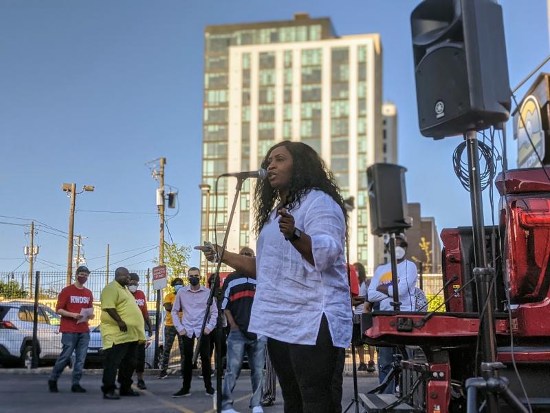 Pro-union Amazon warehouse worker Jennifer Bates vows at a rally in Birmingham to keep fighting to unionize the Amazon Bessemer warehouse. Pro-union Amazon warehouse worker Jennifer Bates vows at a rally in Birmingham to keep fighting to unionize the Amazon Bessemer warehouse.