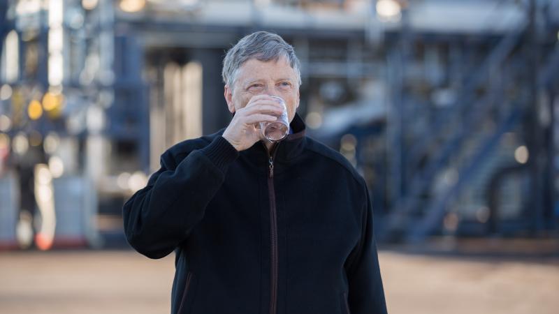 Bill Gates takes a sip of water that came out of the new Janicki Omniprocessor, which turns human waste into clean drinking water in minutes. Bill Gates takes a sip of water that came out of the new Janicki Omniprocessor, which turns human waste into clean drinking water in minutes.