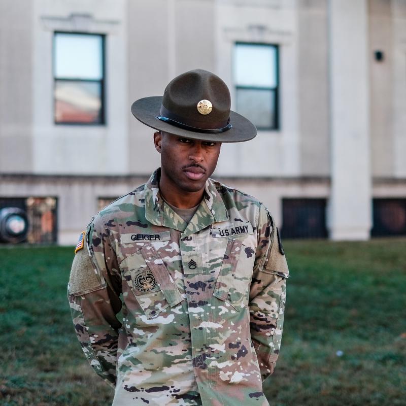 Sr. Drill Sgt. Justin Geiger at Fort Meade. He says of Colin Powell, "It is the responsibility of not only Black service members, but Black families to continue to let Powell's name ring bells throughout our community." Sr. Drill Sgt. Justin Geiger at Fort Meade. He says of Colin Powell, "It is the responsibility of not only Black service members, but Black families to continue to let Powell's name ring bells throughout our community."