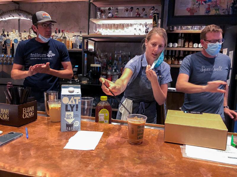 Lauren Moran, a pastry chef who owns a bakery and café, taste-tests Cornwall's new coffee drinks with her husband, Cornwall's general manager Billy Moran (left), and Speedwell Coffee Co. owner Derek Anderson. Lauren Moran, a pastry chef who owns a bakery and café, taste-tests Cornwall's new coffee drinks with her husband, Cornwall's general manager Billy Moran (left), and Speedwell Coffee Co. owner Derek Anderson.