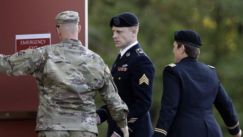 Army Sgt. Bowe Bergdahl (center) arrives at the military courtroom facility for a sentencing hearing at Fort Bragg, N.C., on Friday. Army Sgt. Bowe Bergdahl (center) arrives at the military courtroom facility for a sentencing hearing at Fort Bragg, N.C., on Friday.