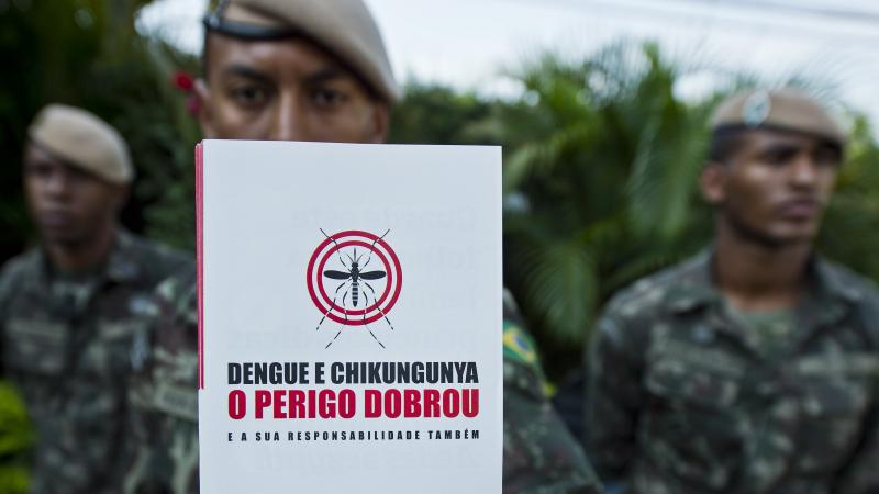 Brazilian soldiers prepare for an operation to fight the Aedes aegypti mosquito, vector of the Zika, Dengue and Chikungunya viruses, in Sao Paulo, Brazil on February 3. The operation on Saturday will include 220,000 soldiers passing out pamphlets; they ho Brazilian soldiers prepare for an operation to fight the Aedes aegypti mosquito, vector of the Zika, Dengue and Chikungunya viruses, in Sao Paulo, Brazil on February 3. The operation on Saturday will include 220,000 soldiers passing out pamphlets; they ho