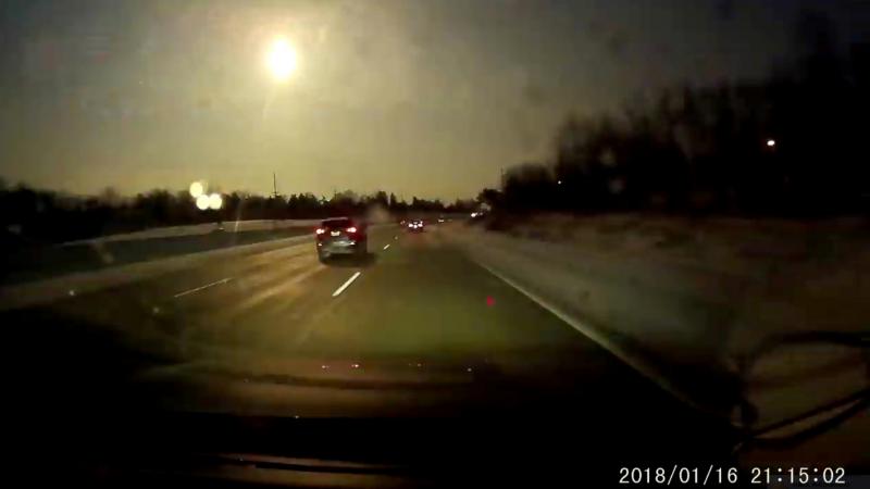 A car dashcam captures a view of a meteor near Bloomfield Hills, Mich., on Tuesday in this still image from video obtained from social media. A car dashcam captures a view of a meteor near Bloomfield Hills, Mich., on Tuesday in this still image from video obtained from social media.