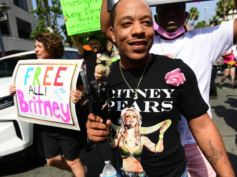 #FreeBritney activists rally at the Stanley Mosk Courthouse in Los Angeles during the Britney Spears conservatorship hearing Wednesday. #FreeBritney activists rally at the Stanley Mosk Courthouse in Los Angeles during the Britney Spears conservatorship hearing Wednesday.