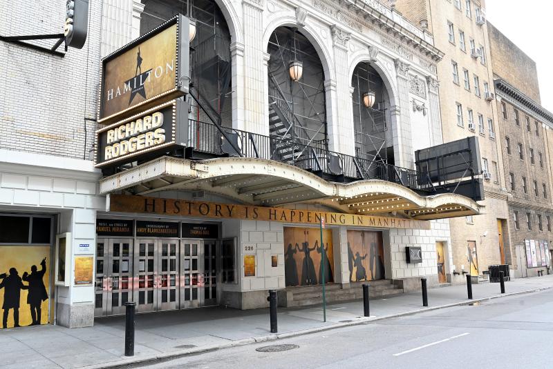 The Richard Rodgers Theater, closed due to the coronavirus, is pictured above on April 8 in New York City. The Richard Rodgers Theater, closed due to the coronavirus, is pictured above on April 8 in New York City.
