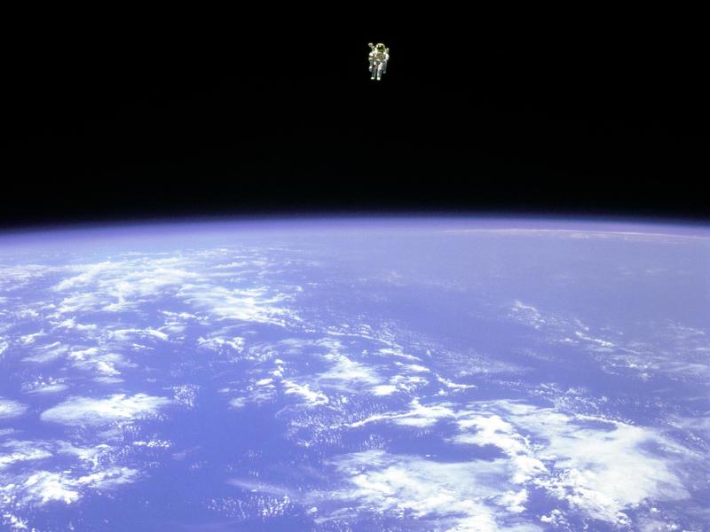 On Feb. 12, 1984, Bruce McCandless ventured away unrestrained from the safety of his spaceship, which no previous astronaut had done. He could do it because of a brand-new, jet-powered backpack. On Feb. 12, 1984, Bruce McCandless ventured away unrestrained from the safety of his spaceship, which no previous astronaut had done. He could do it because of a brand-new, jet-powered backpack.