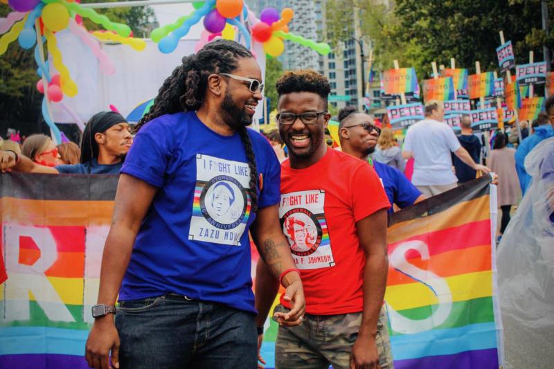 Larry Scott-Walker and Daniel Driffin, two of Thrive SS' co-founders, at this year's gay pride parade in Atlanta. Larry Scott-Walker and Daniel Driffin, two of Thrive SS' co-founders, at this year's gay pride parade in Atlanta.
