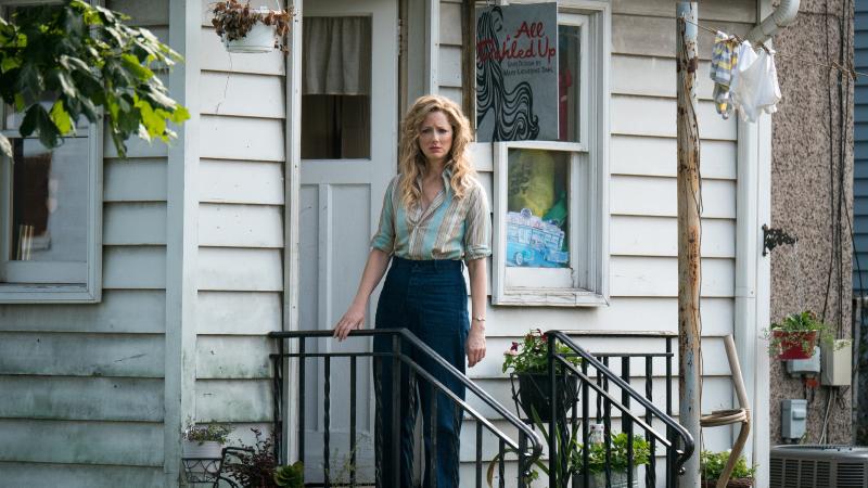 Kathy (Judy Greer) looks concerned, a thing Judy Greer does a lot in movies, in Buffaloed. Kathy (Judy Greer) looks concerned, a thing Judy Greer does a lot in movies, in Buffaloed.