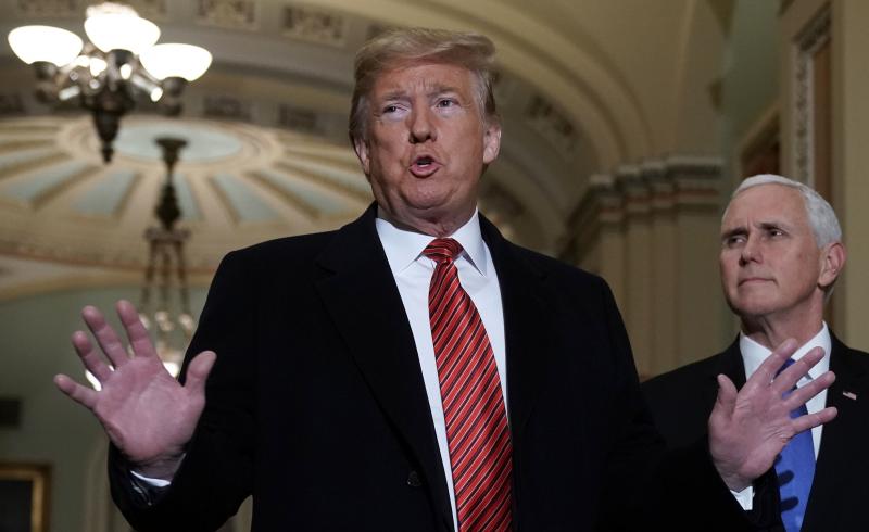 President Trump and Vice President Pence arrive at the U.S. Capitol to attend the weekly Republican Senate policy luncheon on Wednesday. President Trump and Vice President Pence arrive at the U.S. Capitol to attend the weekly Republican Senate policy luncheon on Wednesday.