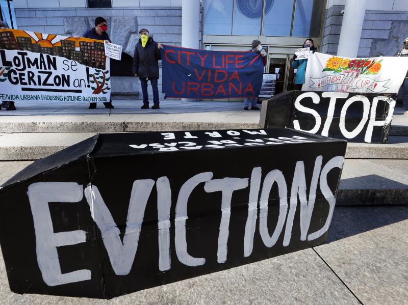 Tenants' rights advocates demonstrated in Boston in January, calling on the Biden administration to extend the CDC eviction moratorium. Tenants' rights advocates demonstrated in Boston in January, calling on the Biden administration to extend the CDC eviction moratorium.
