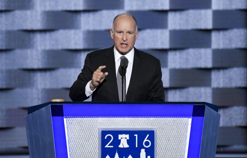 California Gov. Jerry Brown speaks at the Democratic National Convention in Philadelphia on Wednesday. California Gov. Jerry Brown speaks at the Democratic National Convention in Philadelphia on Wednesday.