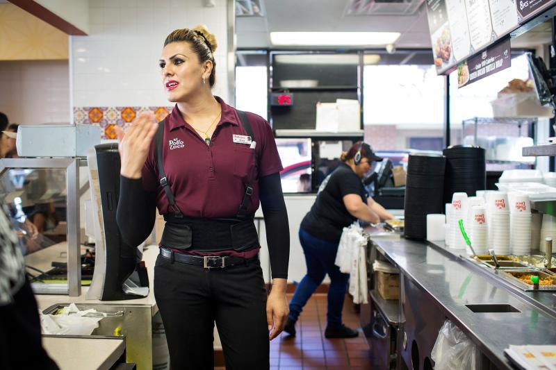 General Manager Kristy Ramirez helps a customer at one of the El Pollo Loco franchises owned by Michaela Mendelsohn in Southern California. Mendelsohn is a transgender activist who helped launch the nation's first large-scale jobs program for transgender General Manager Kristy Ramirez helps a customer at one of the El Pollo Loco franchises owned by Michaela Mendelsohn in Southern California. Mendelsohn is a transgender activist who helped launch the nation's first large-scale jobs program for transgender