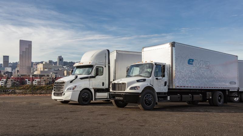 The Freightliner eCascadia and the eM2 are two of the first electric semitrucks to hit the highways for test-driving. The Freightliner eCascadia and the eM2 are two of the first electric semitrucks to hit the highways for test-driving.