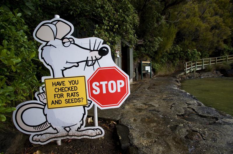 At Ulva Island Bird Sanctuary on Stewart Island, New Zealand, a sign warned visitors in 2008 to check their bags. The fight against invasive predators continues. At Ulva Island Bird Sanctuary on Stewart Island, New Zealand, a sign warned visitors in 2008 to check their bags. The fight against invasive predators continues.