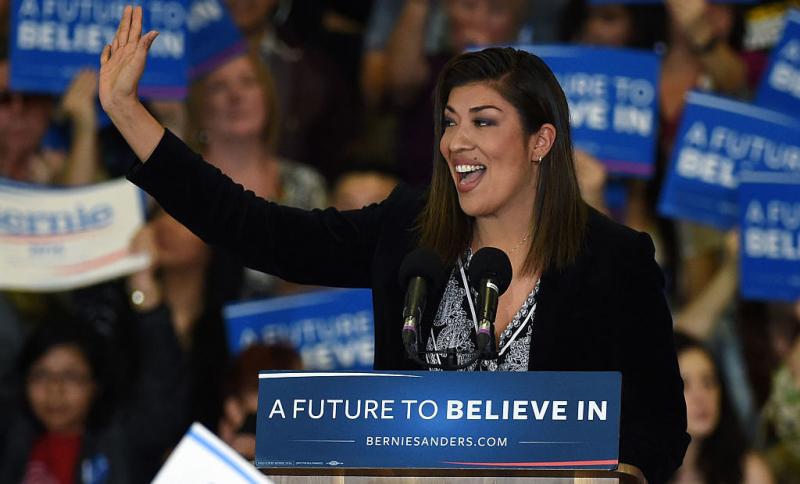 Democratic congressional candidate Lucy Flores speaks at a campaign rally for Democratic presidential candidate Sen. Bernie Sanders in February in Las Vegas. Democratic congressional candidate Lucy Flores speaks at a campaign rally for Democratic presidential candidate Sen. Bernie Sanders in February in Las Vegas.