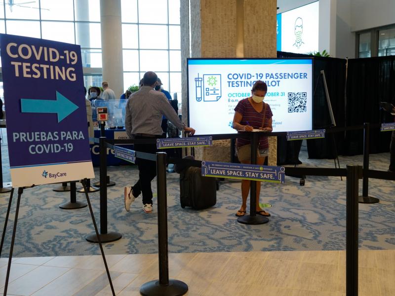 The Tampa International Airport has started coronavirus testing for passengers with a boarding pass or proof of a reservation for a flight in the near future. The Tampa International Airport has started coronavirus testing for passengers with a boarding pass or proof of a reservation for a flight in the near future.