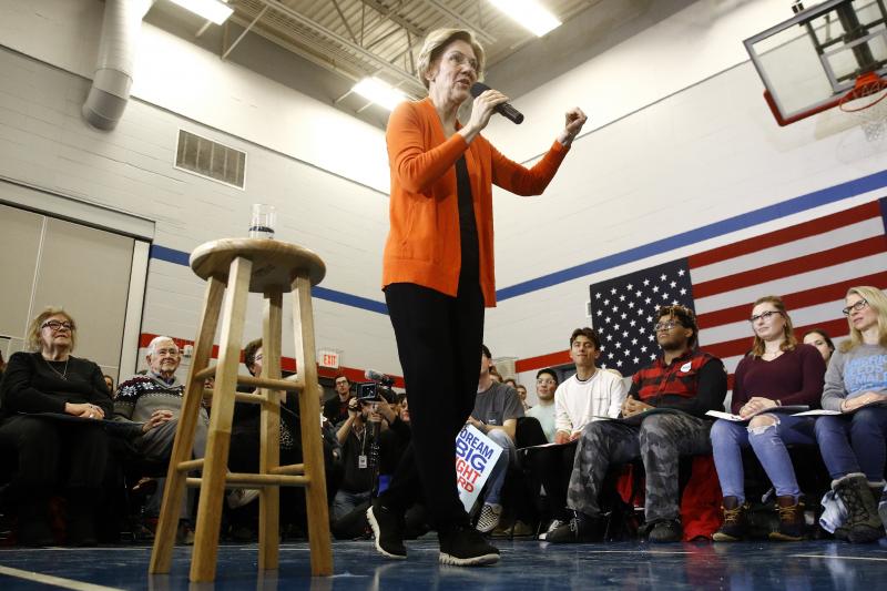Democratic presidential candidate Sen. Elizabeth Warren, D-Mass., speaks during a campaign event in Marshalltown, Iowa, on Sunday. Democratic presidential candidate Sen. Elizabeth Warren, D-Mass., speaks during a campaign event in Marshalltown, Iowa, on Sunday.
