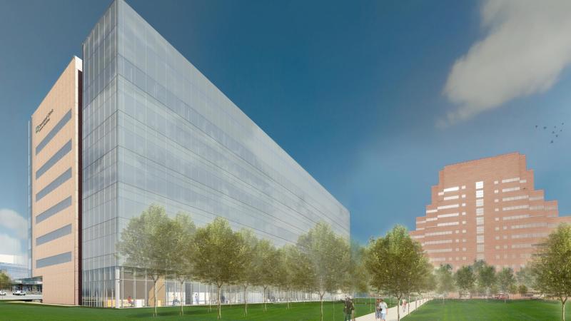 An architectural rendering of the Cleveland Clinic's planned cancer center. An architectural rendering of the Cleveland Clinic's planned cancer center.