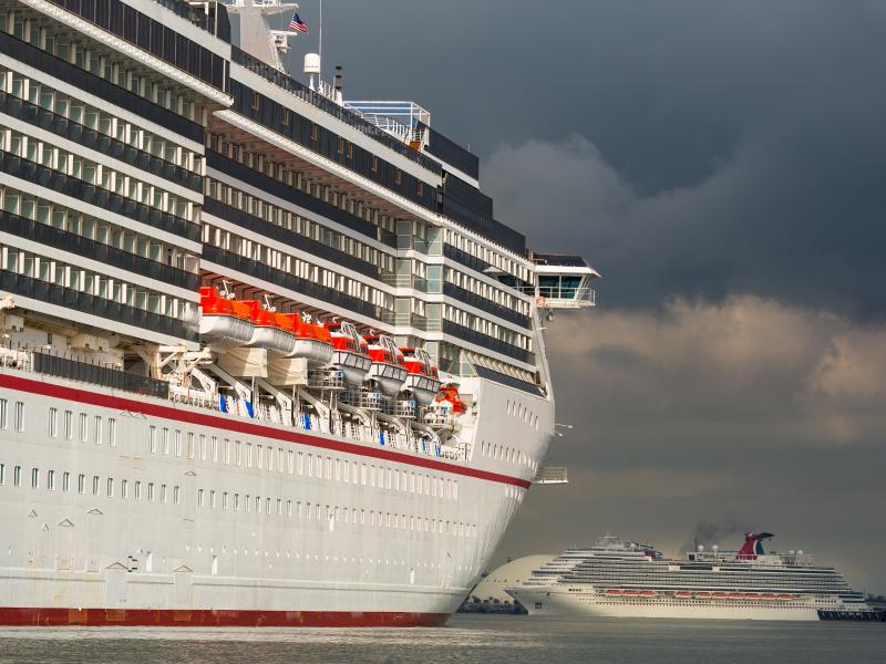 The Carnival Corp. Miracle and Panorama cruise ships anchored in Long Beach, Calif. on April 13, 2020. The Carnival Corp. Miracle and Panorama cruise ships anchored in Long Beach, Calif. on April 13, 2020.