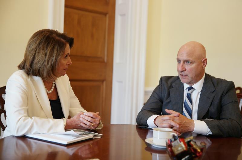 House Minority Leader Nancy Pelosi and celebrity chef Tom Colicchio discuss the farm bill as part of the Plate of the Union campaign on Thursday in Washington, D.C. House Minority Leader Nancy Pelosi and celebrity chef Tom Colicchio discuss the farm bill as part of the Plate of the Union campaign on Thursday in Washington, D.C.