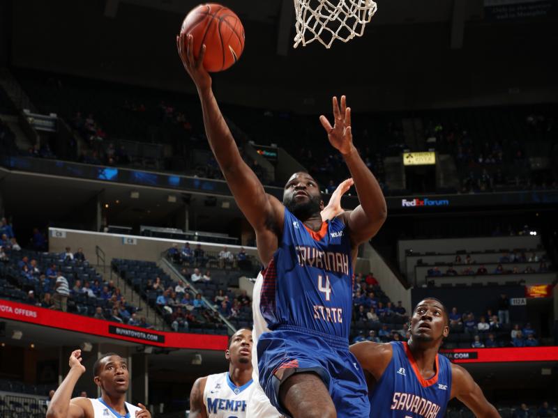Troyce Manassa #4 of the Savannah State Tigers shoots a layup against the Memphis Tigers at FedExForum in Memphis in 2016. Troyce Manassa #4 of the Savannah State Tigers shoots a layup against the Memphis Tigers at FedExForum in Memphis in 2016.