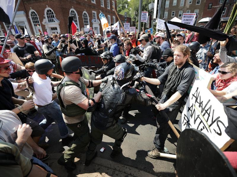White nationalists, neo-Nazis and members of the "alt-right" clash with counter-protesters in Charlottesville, Virginia during the "Unite the Right" rally August 12, 2017. White nationalists, neo-Nazis and members of the "alt-right" clash with counter-protesters in Charlottesville, Virginia during the "Unite the Right" rally August 12, 2017.