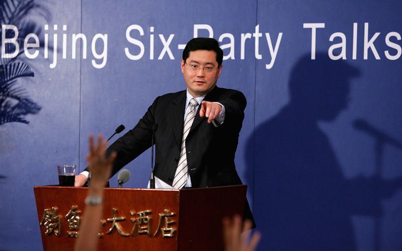 Qin Gang fields questions during a news conference around the Six-Party Talks on North Korea's nuclear program in Beijing in 2005. He served as spokesperson for the Chinese delegation. Qin Gang fields questions during a news conference around the Six-Party Talks on North Korea's nuclear program in Beijing in 2005. He served as spokesperson for the Chinese delegation.