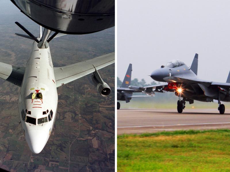 A pair of Chinese SU-30 fighter jets, like those pictured right, intercepted a U.S. Air Force WC-135 Constant Phoenix aircraft, like the one pictured left, on Wednesday over the East China Sea. A pair of Chinese SU-30 fighter jets, like those pictured right, intercepted a U.S. Air Force WC-135 Constant Phoenix aircraft, like the one pictured left, on Wednesday over the East China Sea.
