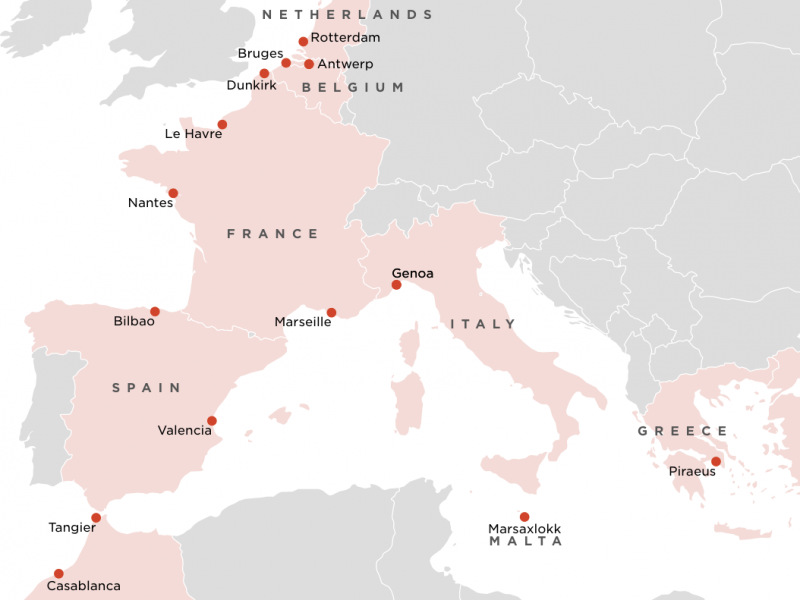 Map: Chinese companies are investing in ports around the world, including these ports in Europe and along the Mediterranean. Map: Chinese companies are investing in ports around the world, including these ports in Europe and along the Mediterranean.