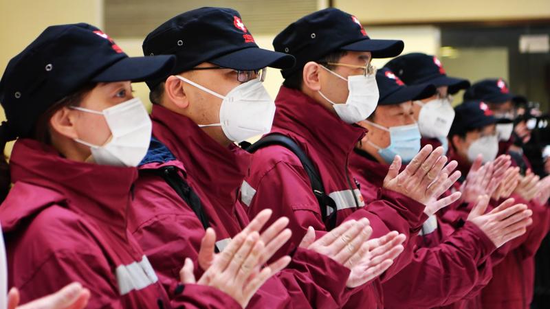 Chinese medical experts heading to the Philippines are seen during a ceremony before their departure in Fuzhou, southeast China's Fujian Province, earlier this month. Chinese medical experts heading to the Philippines are seen during a ceremony before their departure in Fuzhou, southeast China's Fujian Province, earlier this month.