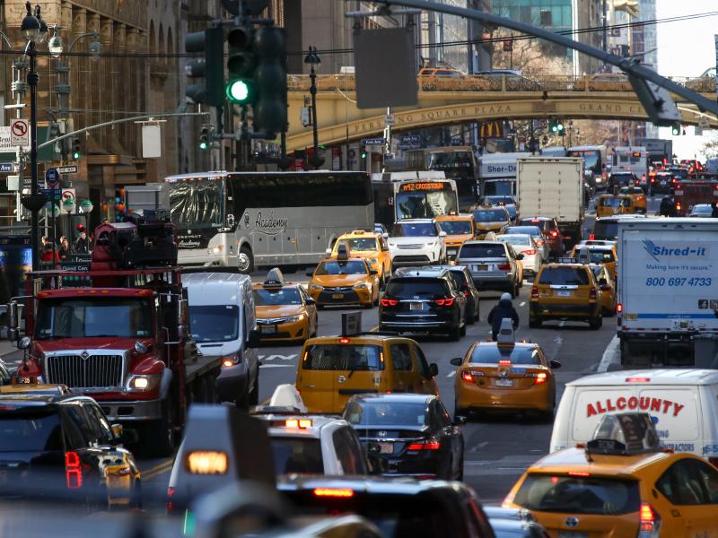 Traffic moves along 42nd Street in Midtown Manhattan on Jan. 25, 2018. After decades of efforts by transportation advocates, the state of New York has approved a plan to add congestion pricing to the city, charging drivers who enter a designated zone of M Traffic moves along 42nd Street in Midtown Manhattan on Jan. 25, 2018. After decades of efforts by transportation advocates, the state of New York has approved a plan to add congestion pricing to the city, charging drivers who enter a designated zone of M