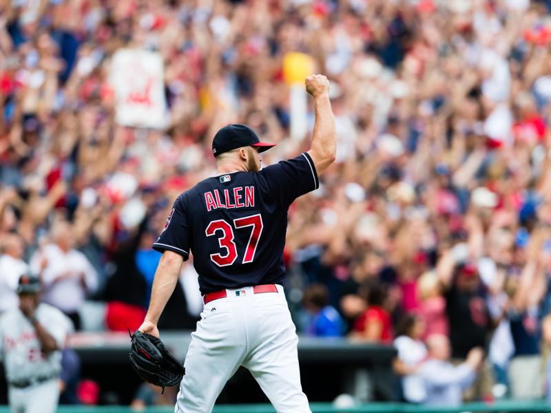 Closing pitcher Cody Allen of the Cleveland Indians celebrates after the last out Wednesday to defeat the Detroit Tigers at Progressive Field in Cleveland. The Indians defeated the Tigers for their 21st straight win, setting the American League record. Closing pitcher Cody Allen of the Cleveland Indians celebrates after the last out Wednesday to defeat the Detroit Tigers at Progressive Field in Cleveland. The Indians defeated the Tigers for their 21st straight win, setting the American League record.