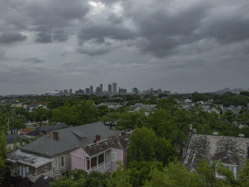 Clouds from Tropical Storm Barry spin over downtown New Orleans on Saturday. The storm has been fueled by climate change, which is also exacerbating potential flooding. Clouds from Tropical Storm Barry spin over downtown New Orleans on Saturday. The storm has been fueled by climate change, which is also exacerbating potential flooding.
