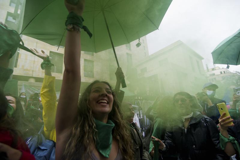 Demonstrators who support abortion rights celebrate outside the Constitutional Court in Bogota, Colombia on February 21. After an 8-hour debate, the court decriminalized abortions during the first 24 weeks of pregnancy. Demonstrators who support abortion rights celebrate outside the Constitutional Court in Bogota, Colombia on February 21. After an 8-hour debate, the court decriminalized abortions during the first 24 weeks of pregnancy.
