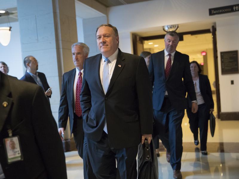 CIA Director Mike Pompeo departs the Capitol on Tuesday after briefing members of the House Intelligence Committee following reports that President Trump shared classified information with two Russian diplomats during a meeting in the Oval Office. CIA Director Mike Pompeo departs the Capitol on Tuesday after briefing members of the House Intelligence Committee following reports that President Trump shared classified information with two Russian diplomats during a meeting in the Oval Office.