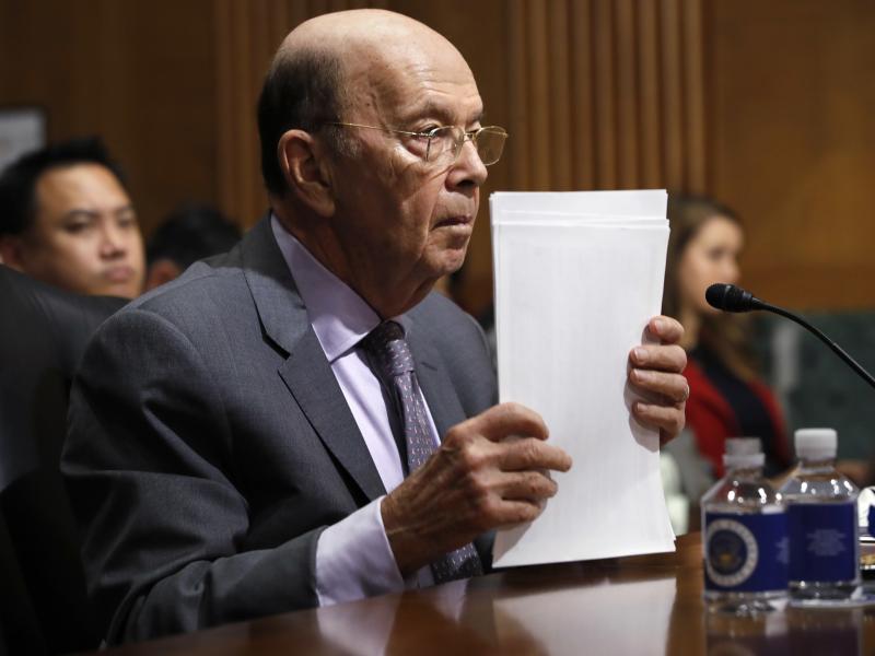 Commerce Secretary Wilbur Ross, who oversees the Census Bureau, straightens his papers during a 2018 Senate hearing in Washington, D.C. Ross is testifying before the House Oversight and Reform Committee about the census on Thursday. Commerce Secretary Wilbur Ross, who oversees the Census Bureau, straightens his papers during a 2018 Senate hearing in Washington, D.C. Ross is testifying before the House Oversight and Reform Committee about the census on Thursday.
