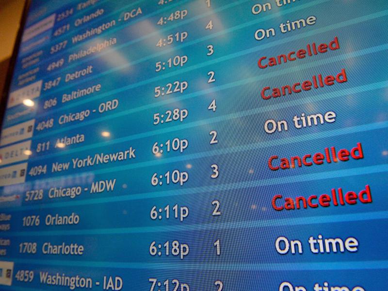A screen shows canceled incoming flights at T.F. Green International Airport in Warwick, R.I., on March 30, 2020. Consumer advocates and two senators say airlines are sitting on nearly $15 billion in refunds owed to customers for canceled travel. A screen shows canceled incoming flights at T.F. Green International Airport in Warwick, R.I., on March 30, 2020. Consumer advocates and two senators say airlines are sitting on nearly $15 billion in refunds owed to customers for canceled travel.