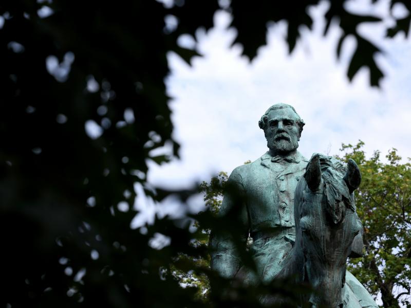 A statue of Confederate Gen. Robert E. Lee is shown in Market Street Park July 9, 2021 in Charlottesville, Va. The statute, along with another of Gen. Stonewall Jackson, will be removed Saturday. A statue of Confederate Gen. Robert E. Lee is shown in Market Street Park July 9, 2021 in Charlottesville, Va. The statute, along with another of Gen. Stonewall Jackson, will be removed Saturday.