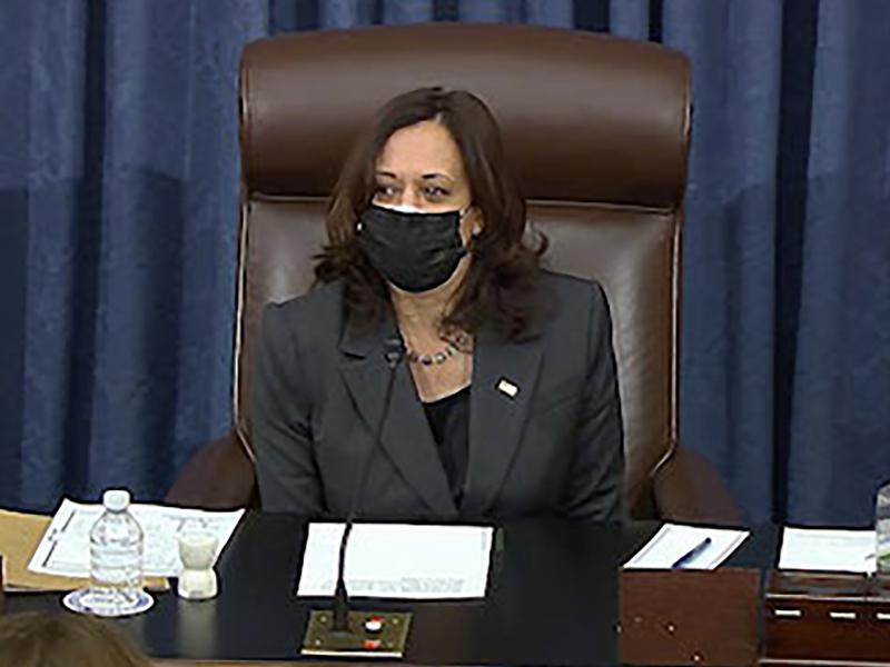 During the marathon Senate session on Thursday into Friday, Vice President Harris had to cast her first tiebreaking vote in the divided Senate. During the marathon Senate session on Thursday into Friday, Vice President Harris had to cast her first tiebreaking vote in the divided Senate.