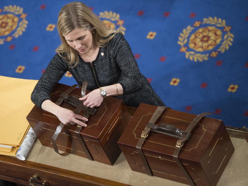 Connecticut is the latest state to pledge its electoral votes based on the outcome of the national popular vote. Here, an aide opens Electoral College ballot boxes during a joint session of Congress in January of 2017, to tally ballots for the president a Connecticut is the latest state to pledge its electoral votes based on the outcome of the national popular vote. Here, an aide opens Electoral College ballot boxes during a joint session of Congress in January of 2017, to tally ballots for the president a
