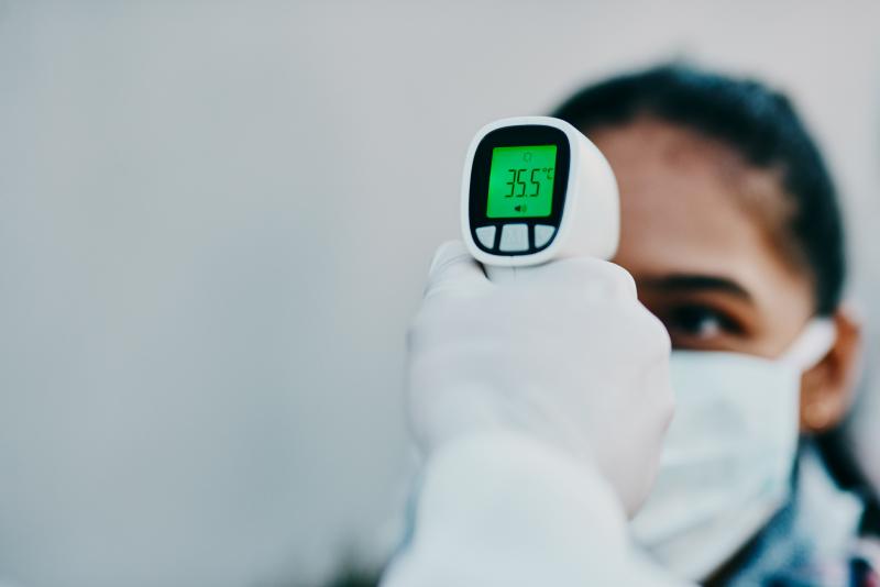 Expect to see more forehead thermometers in workplaces and airports as a way to screen people for fever, which could be a sign of COVID-19. Expect to see more forehead thermometers in workplaces and airports as a way to screen people for fever, which could be a sign of COVID-19.