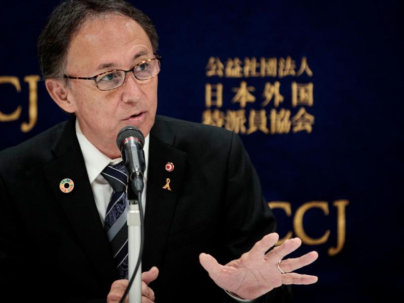 Pictured in 2019, Okinawa Governor Denny Tamaki on Tuesday questioned U.S. measures to stop the coronavirus from spreading on the island. Pictured in 2019, Okinawa Governor Denny Tamaki on Tuesday questioned U.S. measures to stop the coronavirus from spreading on the island.