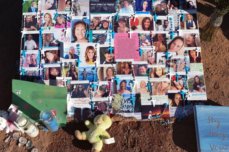 The 58 fatalities in October's mass shooting in Las Vegas were all caused by gunshot wounds, the county coroner and medical examiner said Thursday. A makeshift memorial on the south end of the Las Vegas Strip a few days after the shooting has photos of so The 58 fatalities in October's mass shooting in Las Vegas were all caused by gunshot wounds, the county coroner and medical examiner said Thursday. A makeshift memorial on the south end of the Las Vegas Strip a few days after the shooting has photos of so