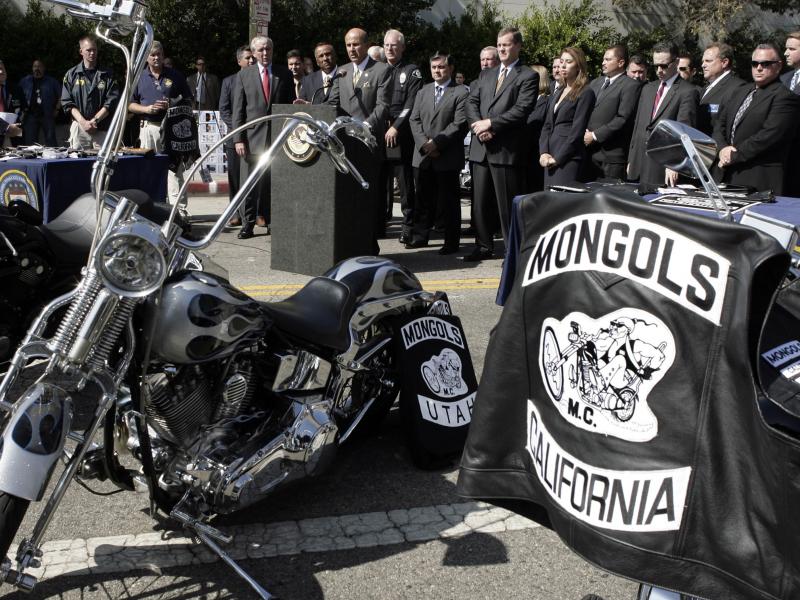 Los Angeles County law enforcement officials announce the arrests of dozens of Mongol motorcycle club members on drug and murder charges in 2008. Los Angeles County law enforcement officials announce the arrests of dozens of Mongol motorcycle club members on drug and murder charges in 2008.